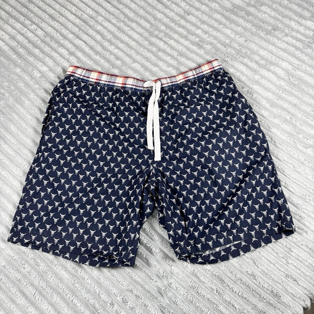 CREMIEUX Mens XL sleepwear 100% Cotton Blue‎ cow skull lounge shorts NWOT
